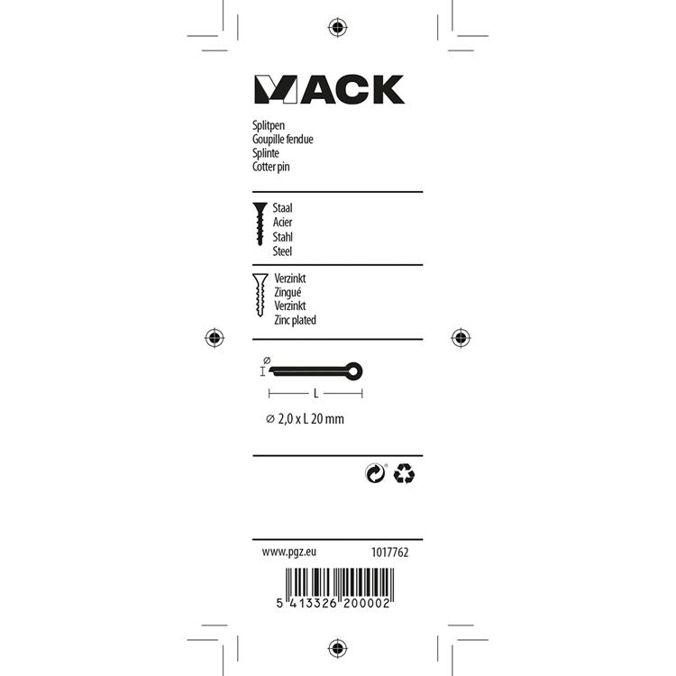 Afbeelding laden in galerijviewer, Mack 1017762 - splitpen staal verzinkt 22 st 2,0 x 20 mm | 10 stuks