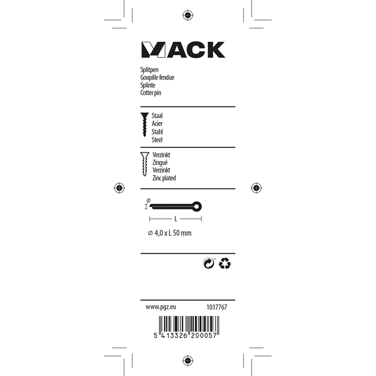 Afbeelding laden in galerijviewer, Mack 1017767 - splitpen staal verzinkt 8 st 4,0 x 50 mm | 10 stuks