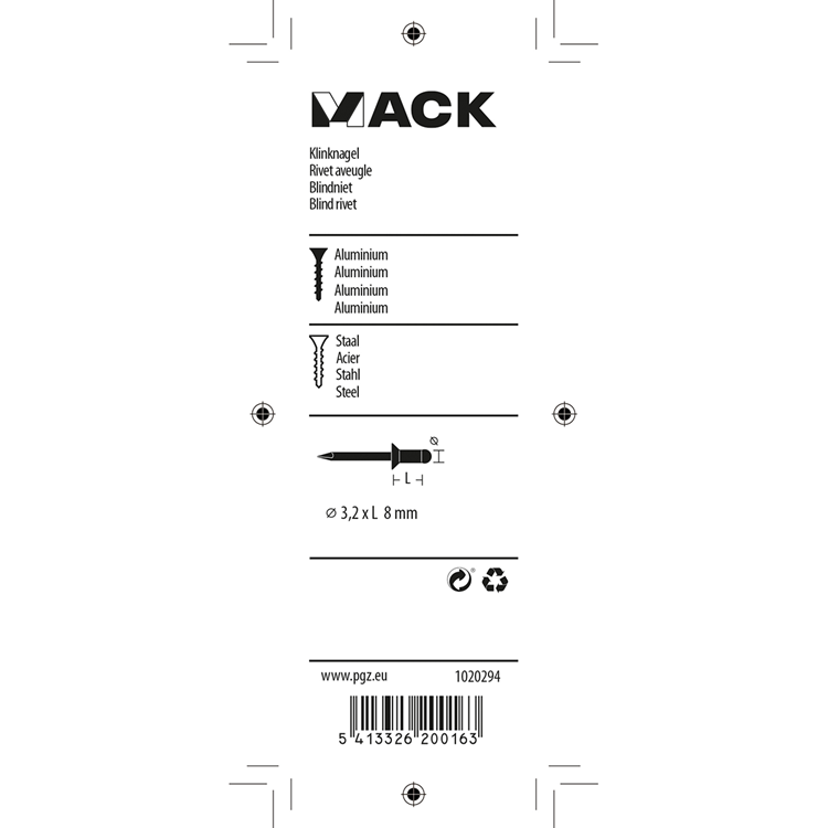 Afbeelding laden in galerijviewer, Mack 1020294 - 40 blindnieten alu 3,2x8mm | 10 stuks