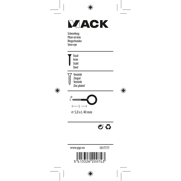 Afbeelding laden in galerijviewer, Mack 1017777 - schroefoog staal verzinkt 4 st 5,0 x 40 mm | 10 stuks
