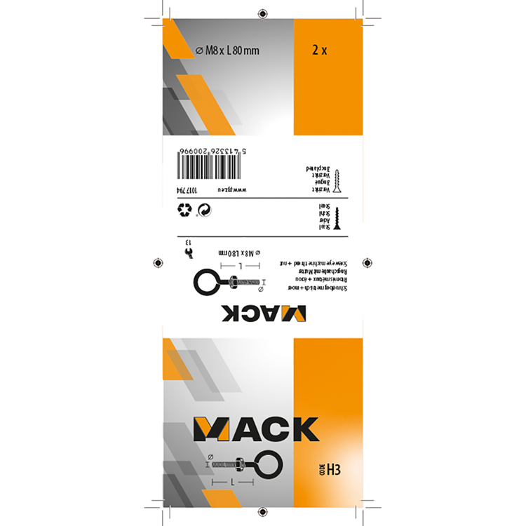 Afbeelding laden in galerijviewer, Mack 1017794 - schroefoog metrisch + moer verzinkt 2 st m8 x 80 mm | 5 stuks