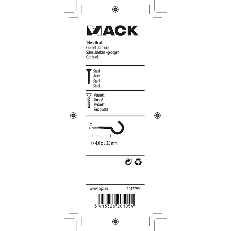 Afbeelding laden in galerijviewer, Mack 1017799 - schroefhaak staal verzinkt 7st 4,0 x 25 mm | 10 stuks