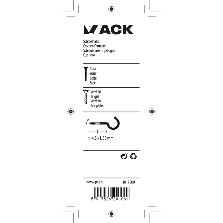 Afbeelding laden in galerijviewer, Mack 1017800 - schroefhaak staal verzinkt 6st 4,5 x 30 mm | 10 stuks