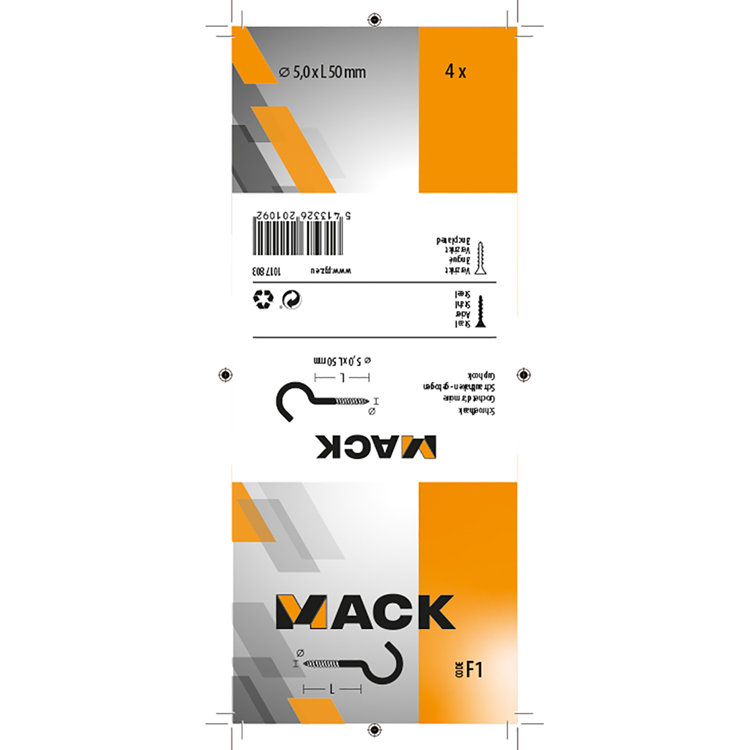 Afbeelding laden in galerijviewer, Mack 1017803 - schroefhaak staal verzinkt 4st 5,0 x 50 mm | 5 stuks