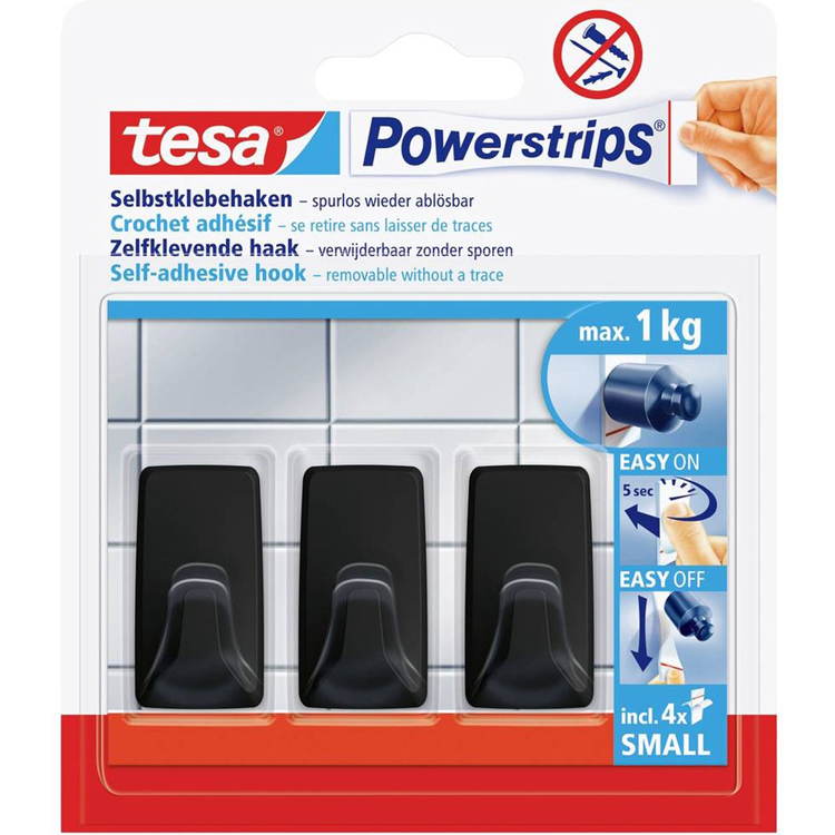Laden Sie das Bild in Galerie -Viewer, Tesa powerstrips serie - zelfklevende haak - zwart - 1kg draagvermogen - herbruikbaar