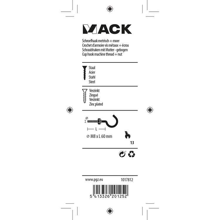 Afbeelding laden in galerijviewer, Mack 1017812 - schroefhaak metrisch + moer verzinkt 2st m8 x 60 mm | 10 stuks