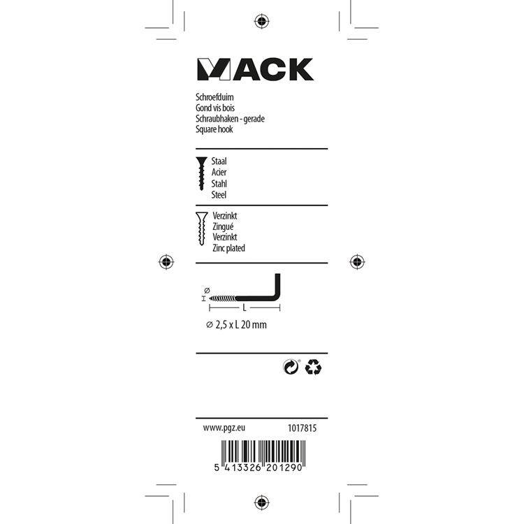 Afbeelding laden in galerijviewer, Mack 1017815 - schroefduim staal verzinkt 20 st 2,5 x 20 mm | 10 stuks