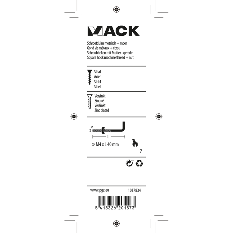 Afbeelding laden in galerijviewer, Mack 1017834 - schroefduim metrisch + moer staal 5 st m4 x 40 mm | 10 stuks