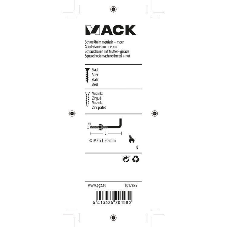 Afbeelding laden in galerijviewer, Mack 1017835 - schroefduim metrisch + moer staal 4 st m5 x 50 mm | 10 stuks