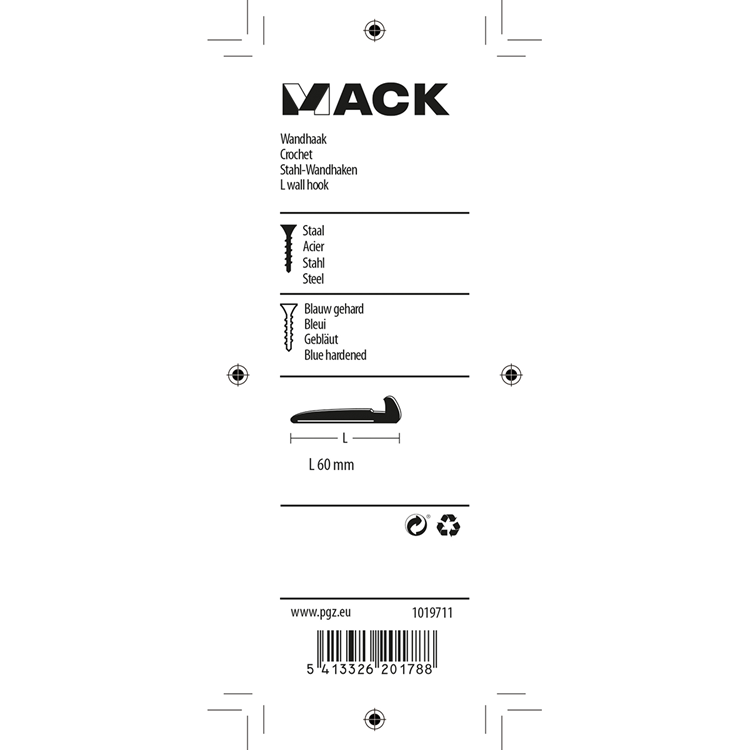 Afbeelding laden in galerijviewer, Mack 1019711 - wandhaak staal blauw gehard 5 st 60 mm | 10 stuks