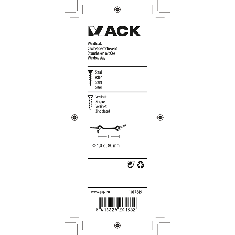 Afbeelding laden in galerijviewer, Mack 1017849 - windhaak staal verzinkt 2 st 4,0 x 80 mm | 5 stuks