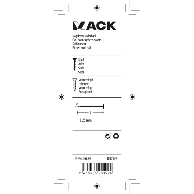Afbeelding laden in galerijviewer, Mack 1017857 - nagel vr kaderhaak staal vermess. 25 st 25 mm | 10 stuks