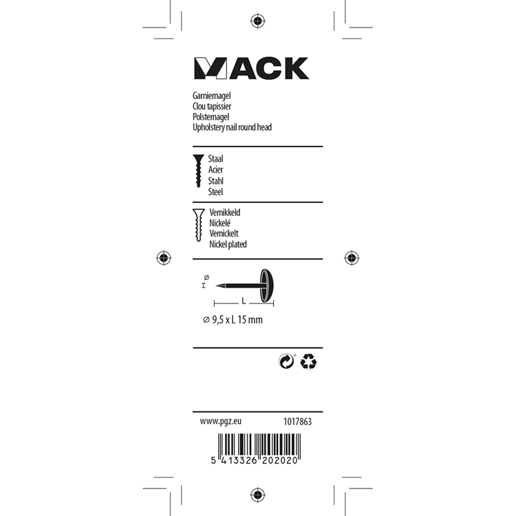 Afbeelding laden in galerijviewer, Mack 1017863 - garniernagel staal vernikkeld 40 st 9,5 x 15 mm | 10 stuks