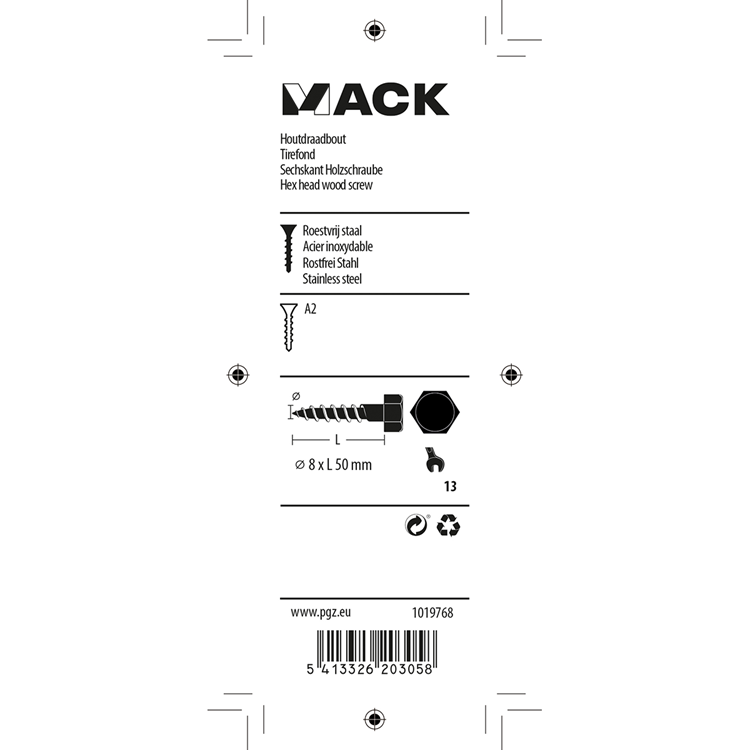 Afbeelding laden in galerijviewer, Mack 1019768 - houtdraadbout roestvrijstaal 2 st 8 x 50 mm | 10 stuks