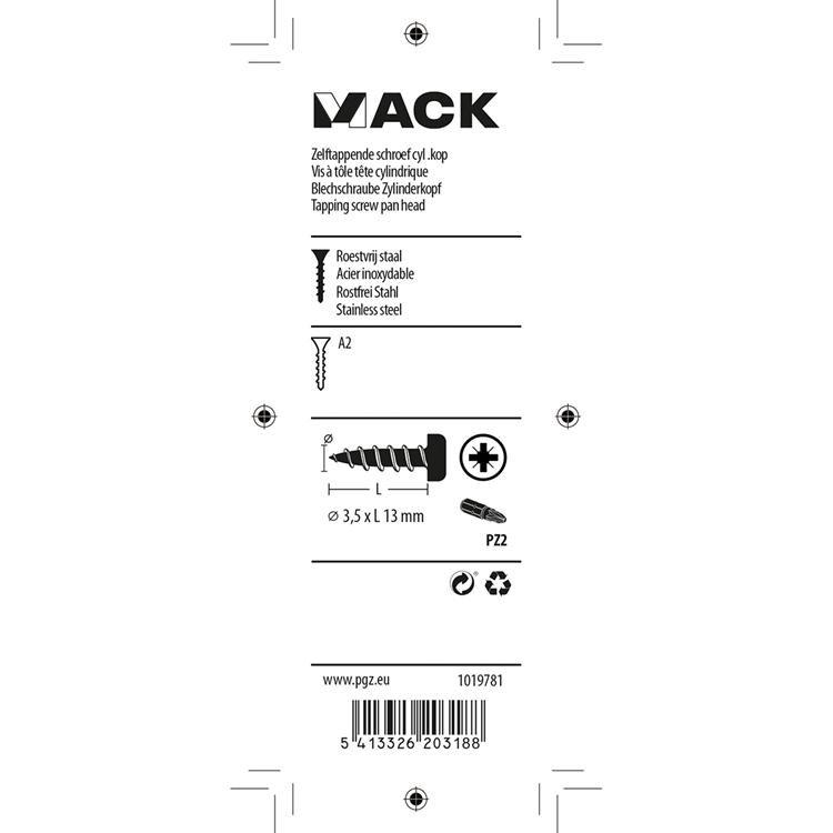 Afbeelding laden in galerijviewer, Mack 1019781 - zelftappende schroef cyl.kop a2 14 st 3,5 x 13 mm | 10 stuks