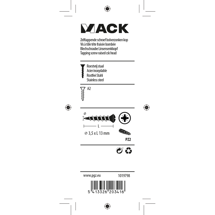 Afbeelding laden in galerijviewer, Mack 1019798 - zelftappende schroef bolvz.kopa2 14st 3,5 x 13 mm | 10 stuks