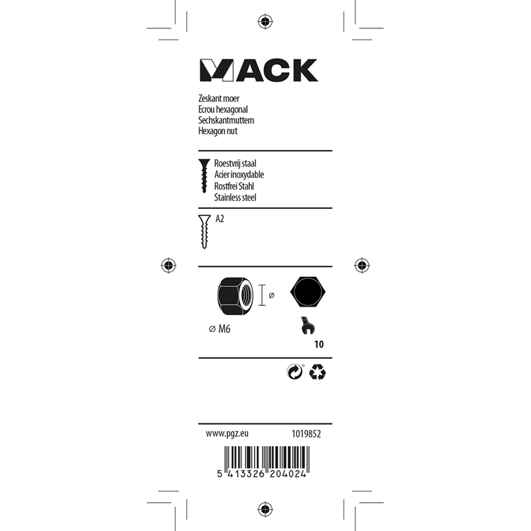 Afbeelding laden in galerijviewer, Mack 1019852 - zeskantmoer inox a2 12 st m6 | 10 stuks
