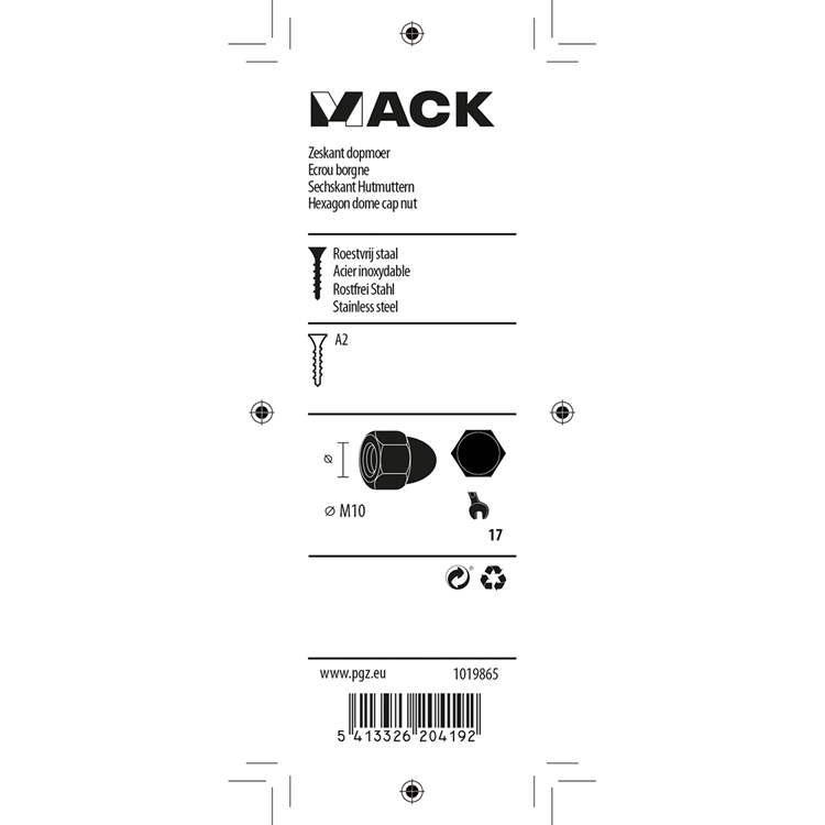 Afbeelding laden in galerijviewer, Mack 1019865 - zeskant dopmoer inox a2 2 st m 10 | 10 stuks
