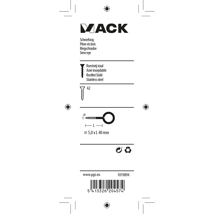 Afbeelding laden in galerijviewer, Mack 1019894 - schroefoog roestvrijstaal 2 st 5,0x40 mm | 10 stuks