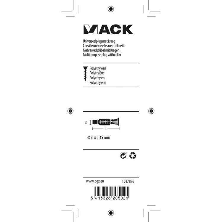 Afbeelding laden in galerijviewer, Mack 1017886 - universeelplug met kraag polyethyl.20st 6 x 35 mm | 5 stuks