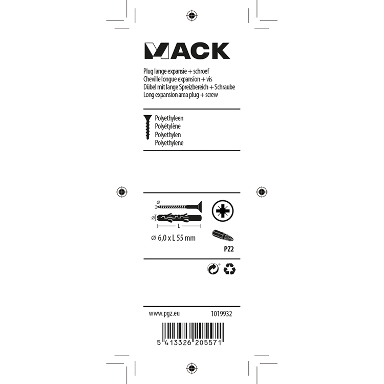 Afbeelding laden in galerijviewer, Mack 1019932 - plug lange exp.polyeth. + schr. 4x70 12st 6 x 55 mm | 5 stuks