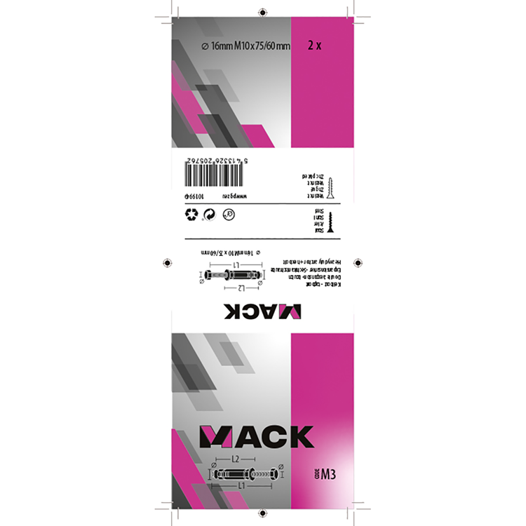 Afbeelding laden in galerijviewer, Mack 1019949 - keilbout 6-kant bout verzinkt 2 st m10 x 75 mm | 5 stuks