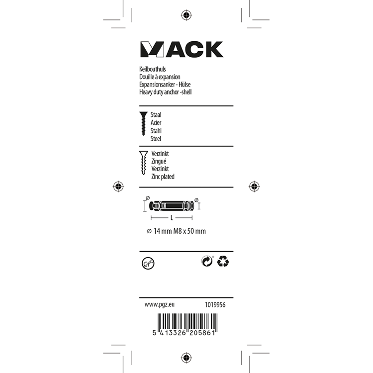 Afbeelding laden in galerijviewer, Mack 1019956 - keilbouthuls verzinkt 2 st m8 x 50 mm | 10 stuks