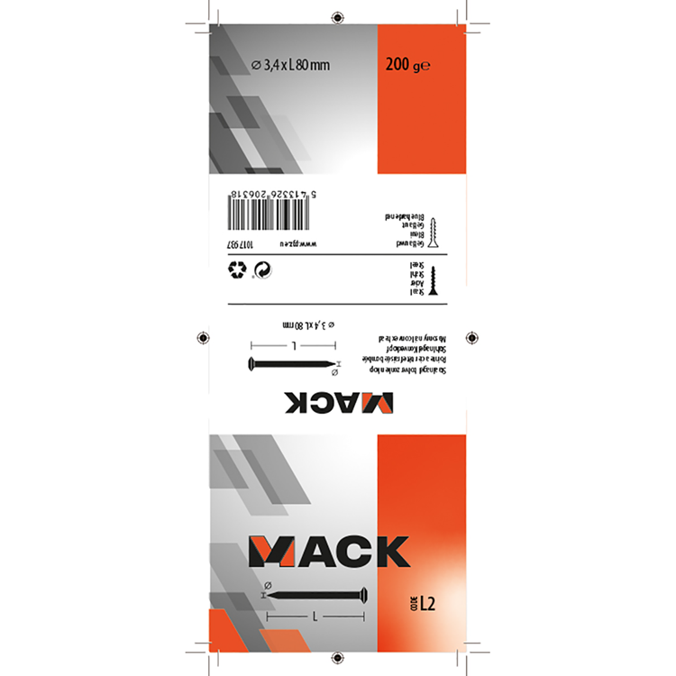Afbeelding laden in galerijviewer, Mack 1017937 - staalnagel bvk staal geblauwd 200 gr 3,4 x 80 mm | 5 stuks