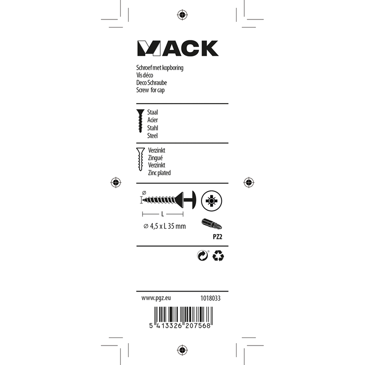 Afbeelding laden in galerijviewer, Mack 1018033 - schroef met kopboring staal verz. 35 st 4,5 x 35 mm | 5 stuks