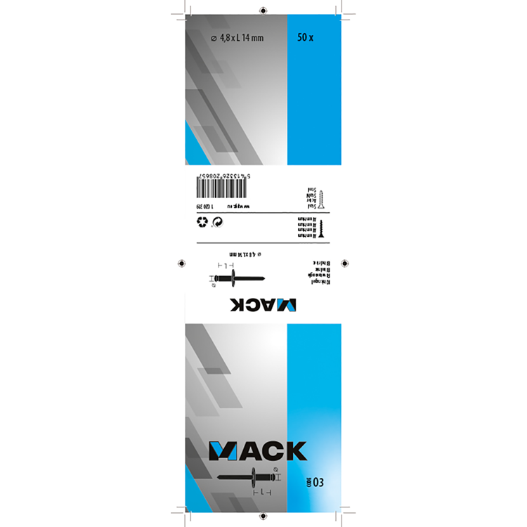 Afbeelding laden in galerijviewer, Mack 1020319 - 50 blindnieten alu brede kop 4,8x14mm | 3 stuks
