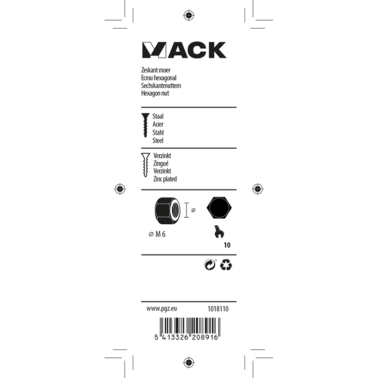Afbeelding laden in galerijviewer, Mack 1018110 - zeskant moer staal verzinkt 100 st m 6 | 5 stuks