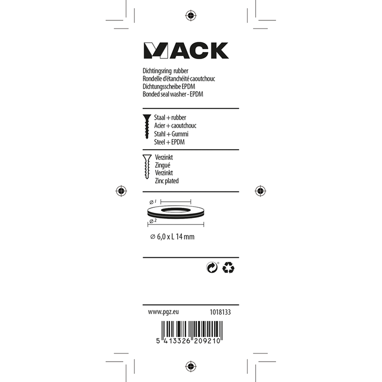 Afbeelding laden in galerijviewer, Mack 1018133 - dichtingsring rubber verzinkt 50 st 6,0 x 14 mm | 5 stuks