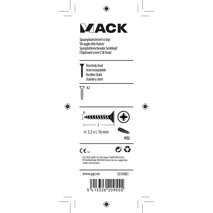 Afbeelding laden in galerijviewer, Mack 1019981 - spaanplaatschroef vz kop rvs 110 st 3,5 x 16 mm | 5 stuks