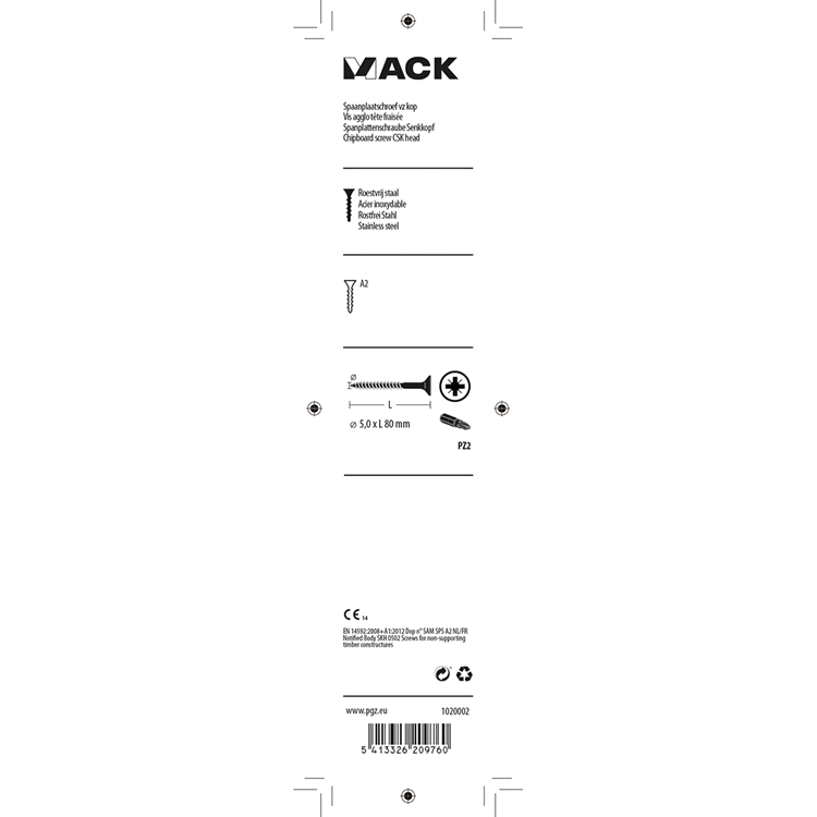 Afbeelding laden in galerijviewer, Mack 1020002 - spaanplaatschroef vz kop rvs 15 st 5,0 x 80 mm | 5 stuks