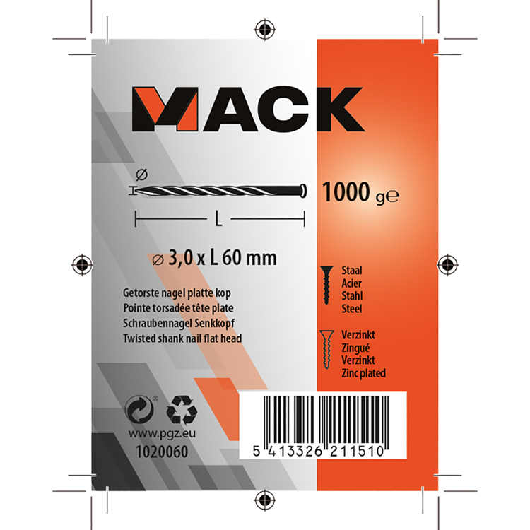 Chargez l'image dans la visionneuse de la galerie, Mack 1020060 - getorste nagel platte kop vz 1000 gr 3,0 x 60 mm | 10 stuks