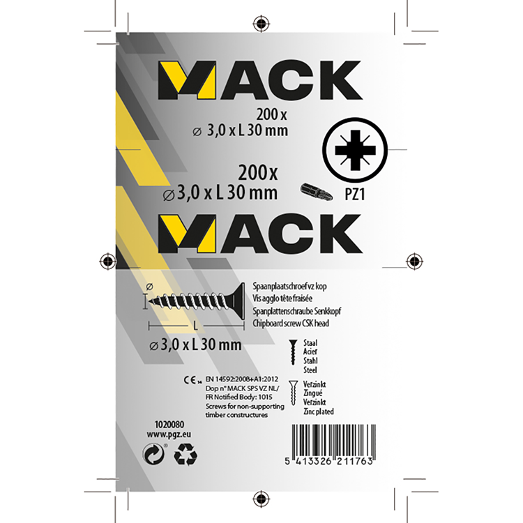 Afbeelding laden in galerijviewer, Mack 1020080 - spaanplaatschroef vz kop geel vz 200 st 3,0 x 30 mm | 5 stuks