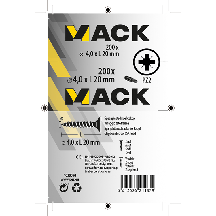 Afbeelding laden in galerijviewer, Mack 1020090 - spaanplaatschroef vz kop geel vz 200 st 4,0 x 20 mm | 5 stuks