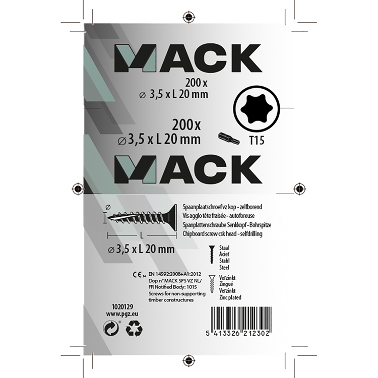 Afbeelding laden in galerijviewer, Mack 1020129 - spaanplaatschroef vz kp-zelfb.gvz 200st 3,5 x 20 mm | 5 stuks