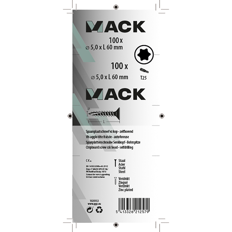 Afbeelding laden in galerijviewer, Mack 1020153 - spaanplaatschroef vz kp-zelfb.gvz 100st 5,0 x 60 mm | 5 stuks