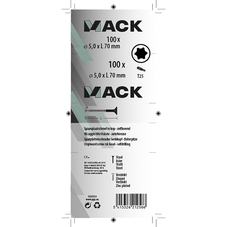 Afbeelding laden in galerijviewer, Mack 1020154 - spaanplaatschroef vz kp-zelfb.gvz 100st 5,0 x 70 mm | 3 stuks