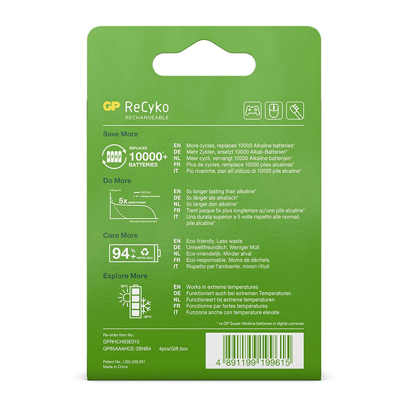 Load image into Gallery viewer, Gp oplaadbare aaa-batterijen 850mah nimh 4pk