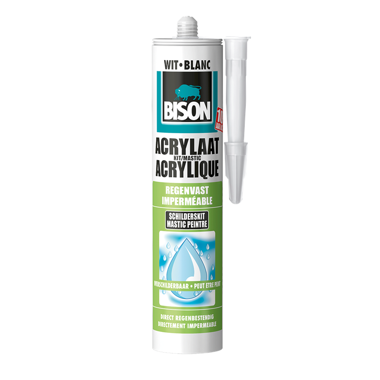 Afbeelding laden in galerijviewer, Bison acrylaatkit regenvast wit koker 300 ml - afdichtingskit voor het afdichten van voegen, naden, kieren en scheuren, overschilderbaar, strak afmesbaar
