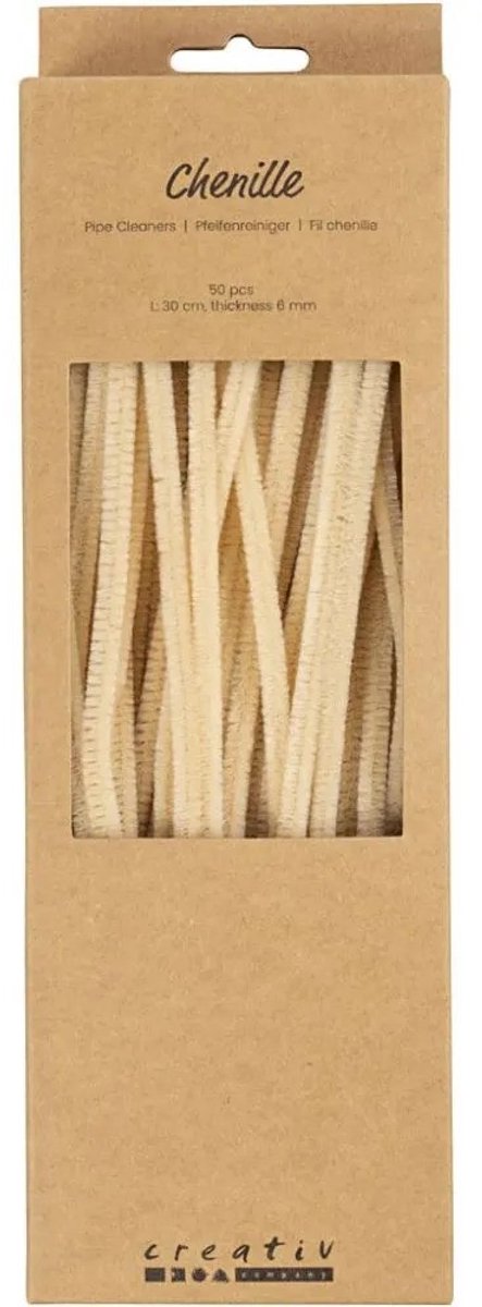 Laden Sie das Bild in Galerie -Viewer, Creativ company chenilledraad knutselmateriaal beige 6mm x 30cm 50 stuks.