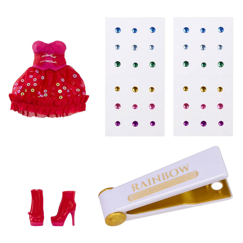 Afbeelding laden in galerijviewer, Rainbow high be dazzling-modepoppen - vivienne rouge (rood) met bedazzle-tool en glinsterende strass-steentjes