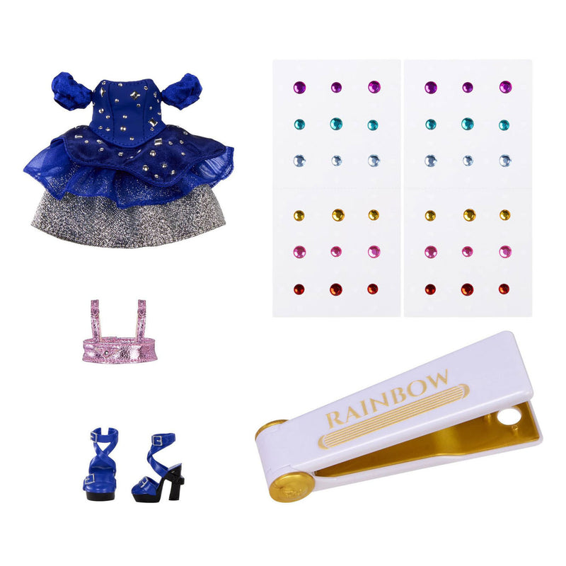 Afbeelding laden in galerijviewer, Rainbow high be dazzling-modepoppen - genevieve bleue (blauw) met bedazzle-tool en glinsterende strass-steentjes
