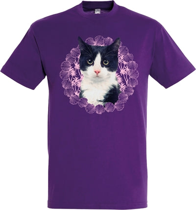 Load image into Gallery viewer, T-shirt kat zwart wit paars