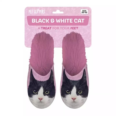 Load image into Gallery viewer, Pantoffel zwart witte kat roze