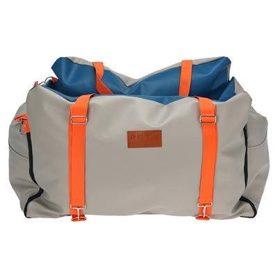 Load image into Gallery viewer, Knus autostoel reismand hondenmand beige blauw oranje