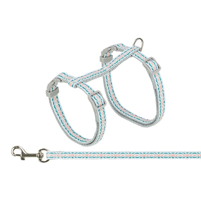 Load image into Gallery viewer, Trixie kattentuigje met riem retro motief grijs blauw