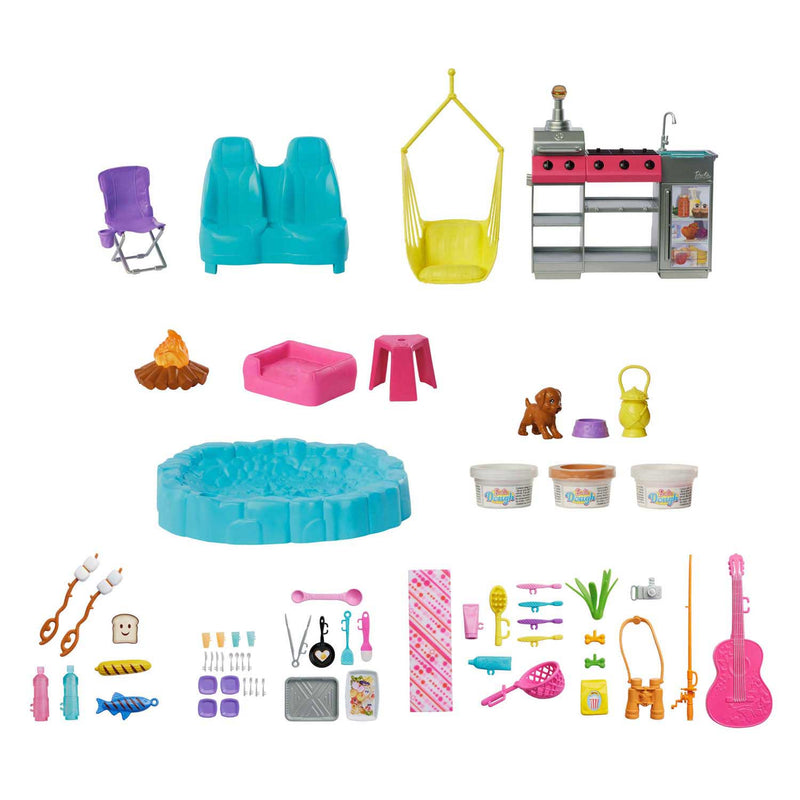 Chargez l'image dans la visionneuse de la galerie, Barbie droomcamper - speelset met daktent, barbecue en meer dan 60 accessoires